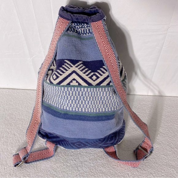 American Eagle Outfitters Blue Red Woven Backpack Knapsack Book Bag - Picture 2 of 16